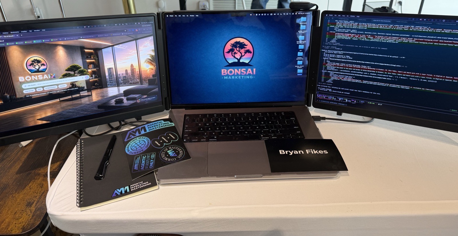 Vegas 2026: Bonsai's multi-monitor rig running on site
